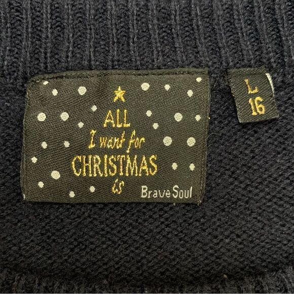 All I Want for Christmas Women’s Size Large Navy Blue Pullover Sweater - Picture 8 of 11